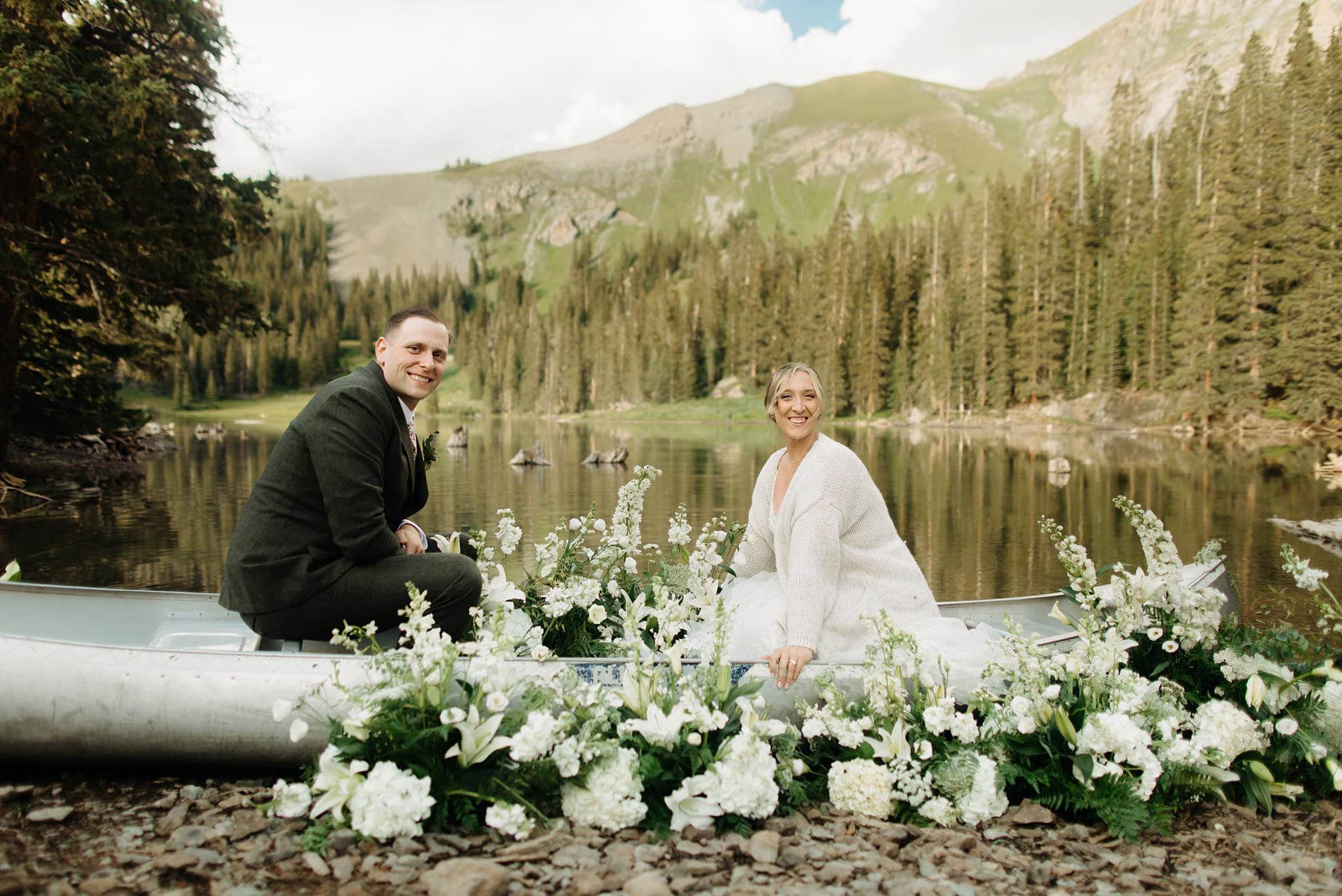 Wedding Portraits on a Canoe at Alta Lakes Observatory