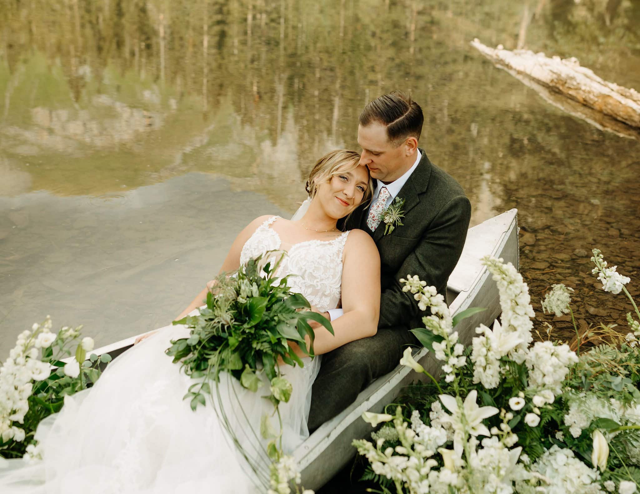 Wedding Portraits on a Canoe at Alta Lakes Observatory
