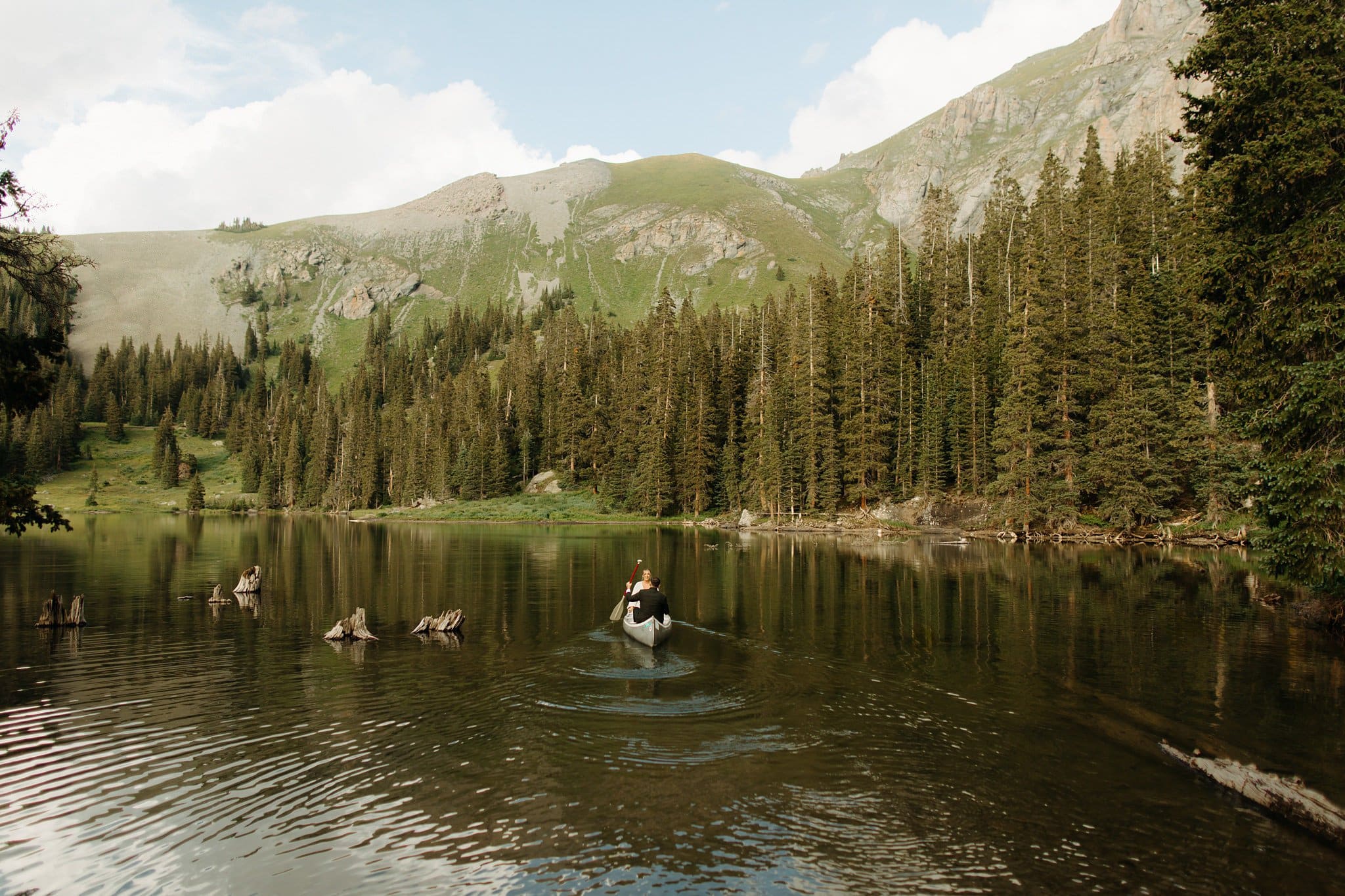 Wedding Portraits on a Canoe at Alta Lakes Observatory