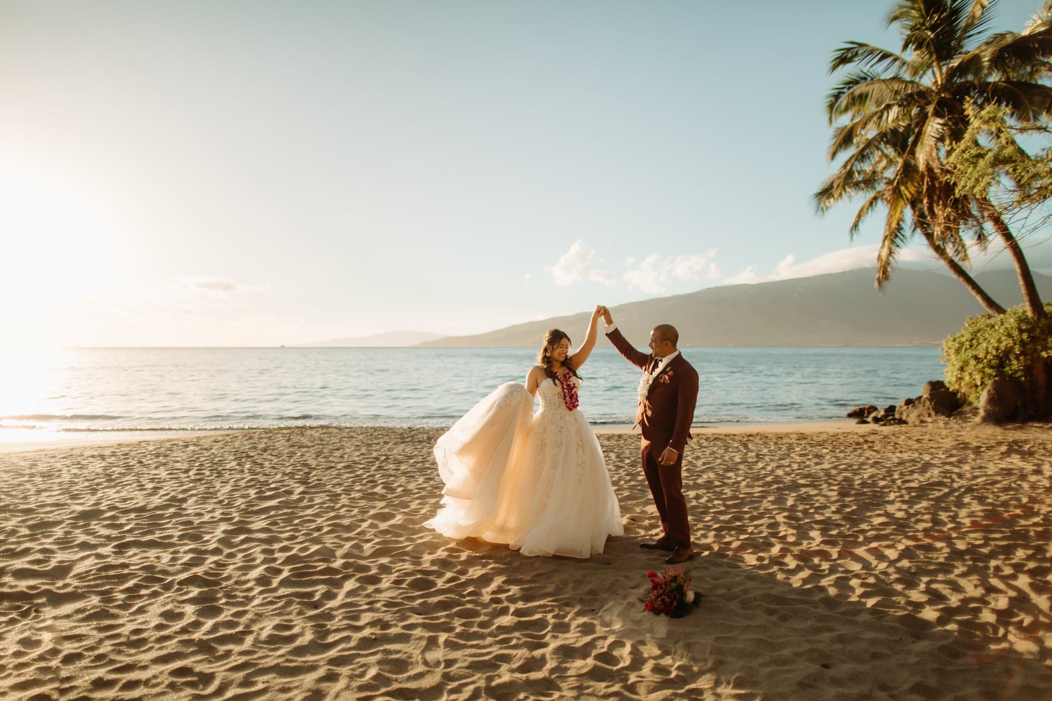 sunset wedding portraits on the beach in maui