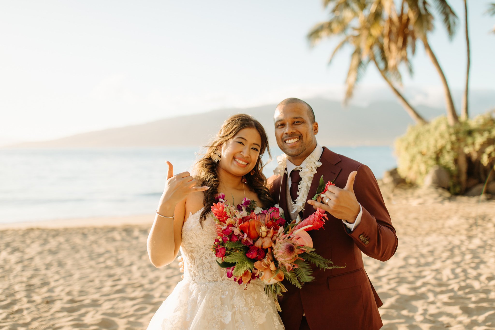 sunset wedding portraits on the beach in maui