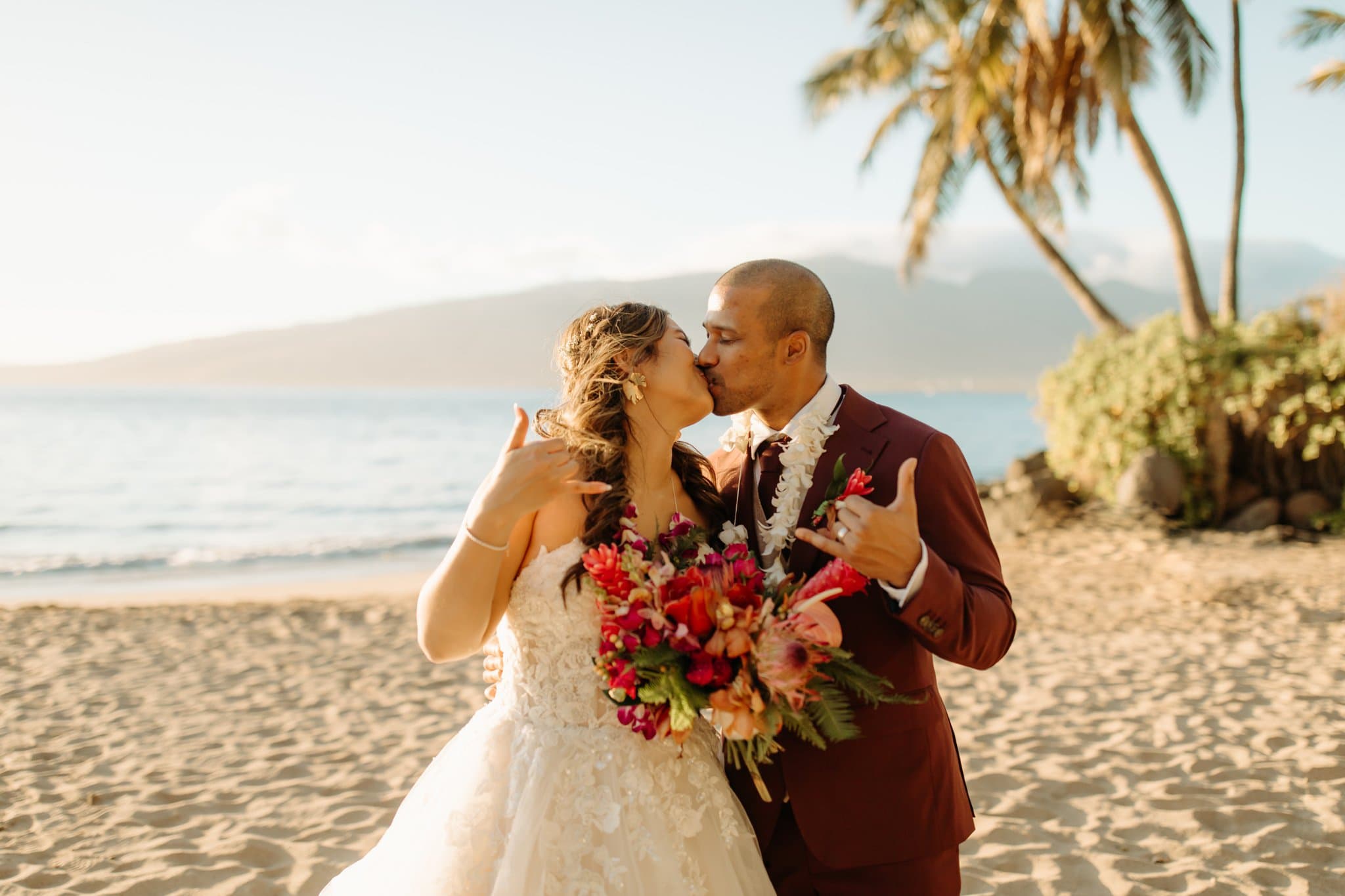 sunset wedding portraits on the beach in maui