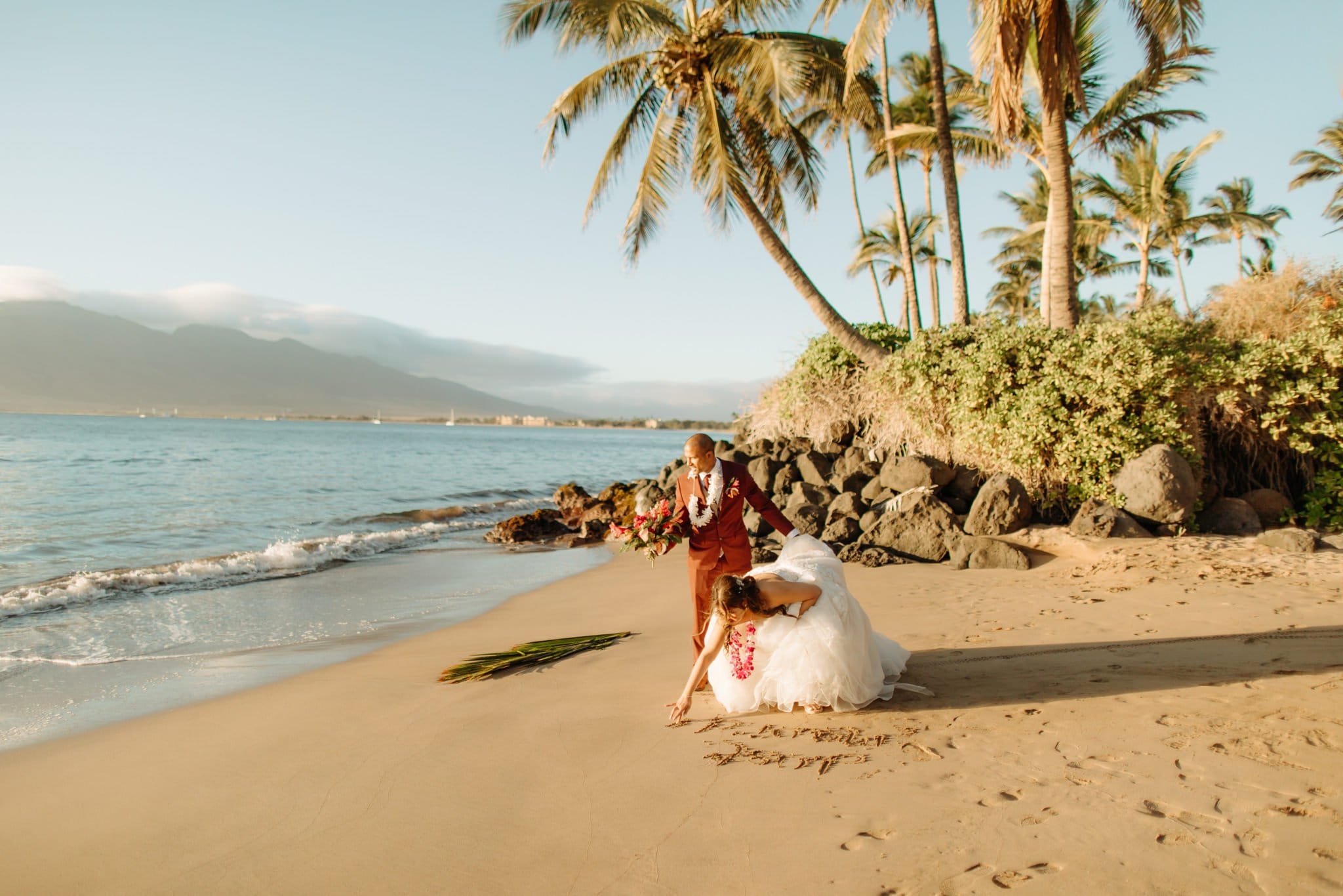 sunset wedding portraits on the beach in maui