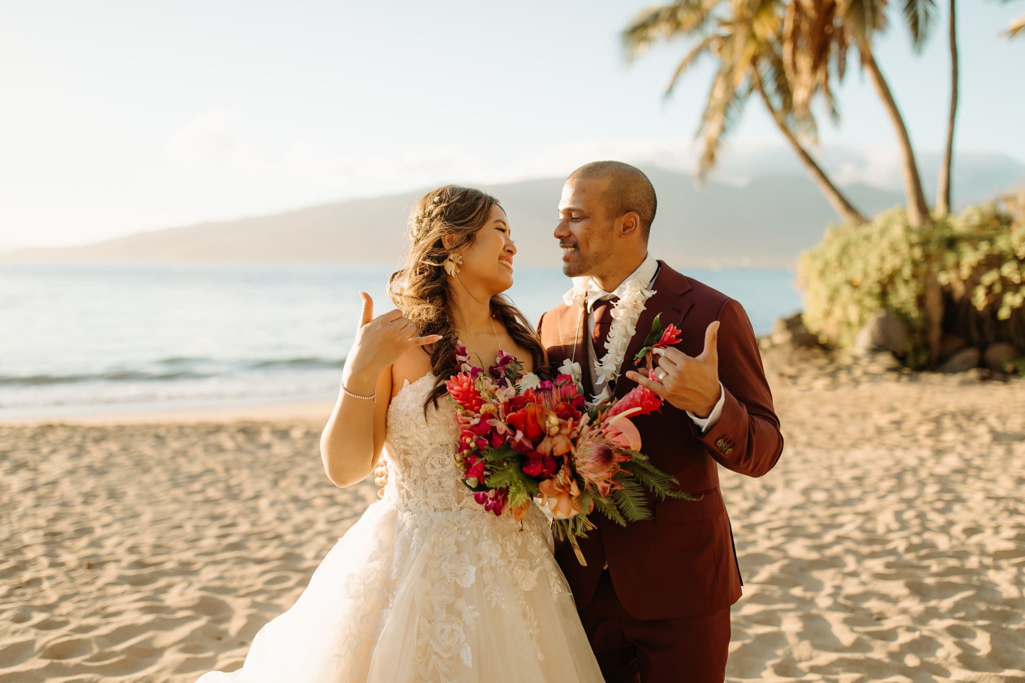 sunset wedding portraits on the beach in maui