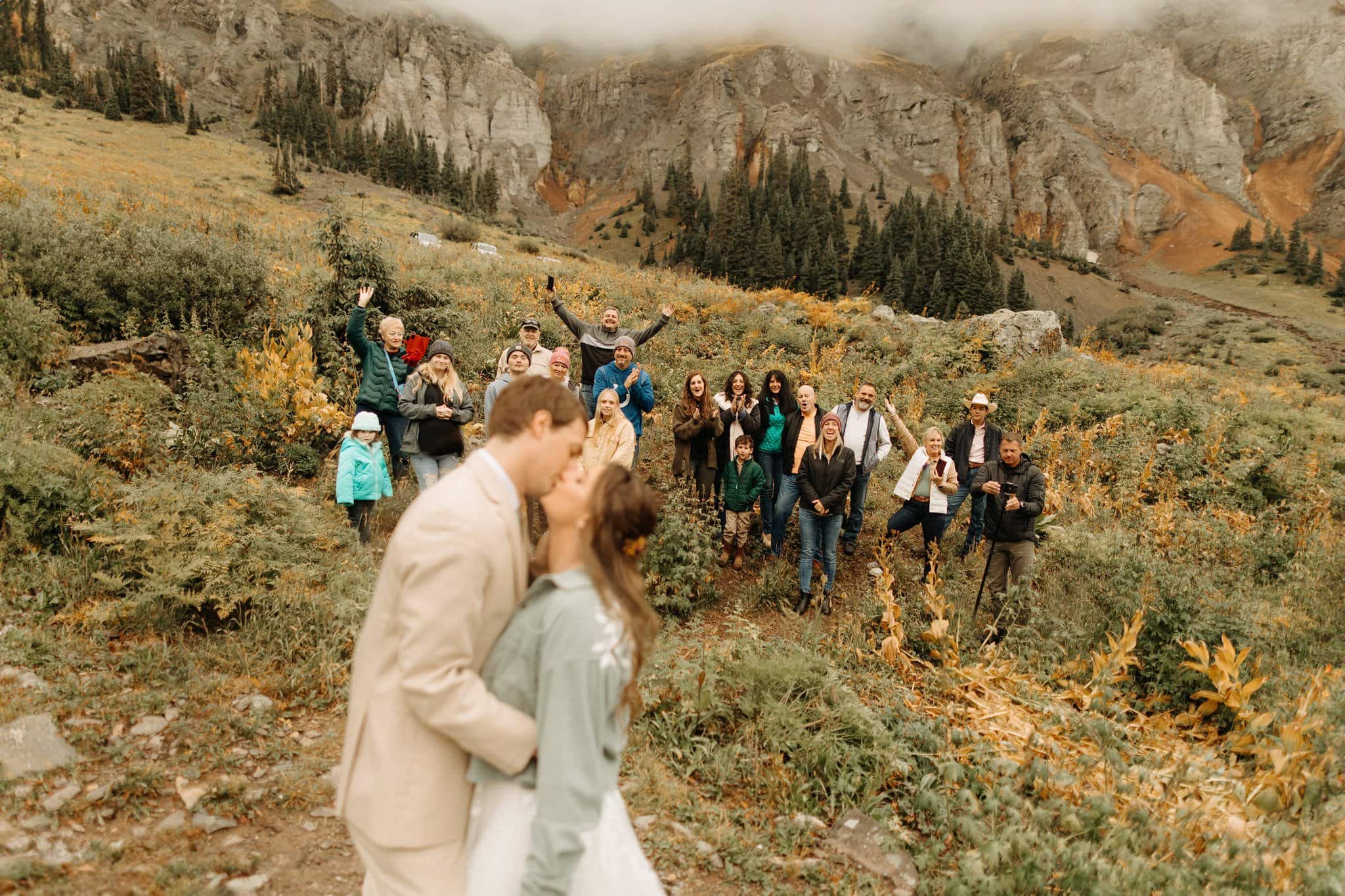 waterfall Elopement with family in Ouray