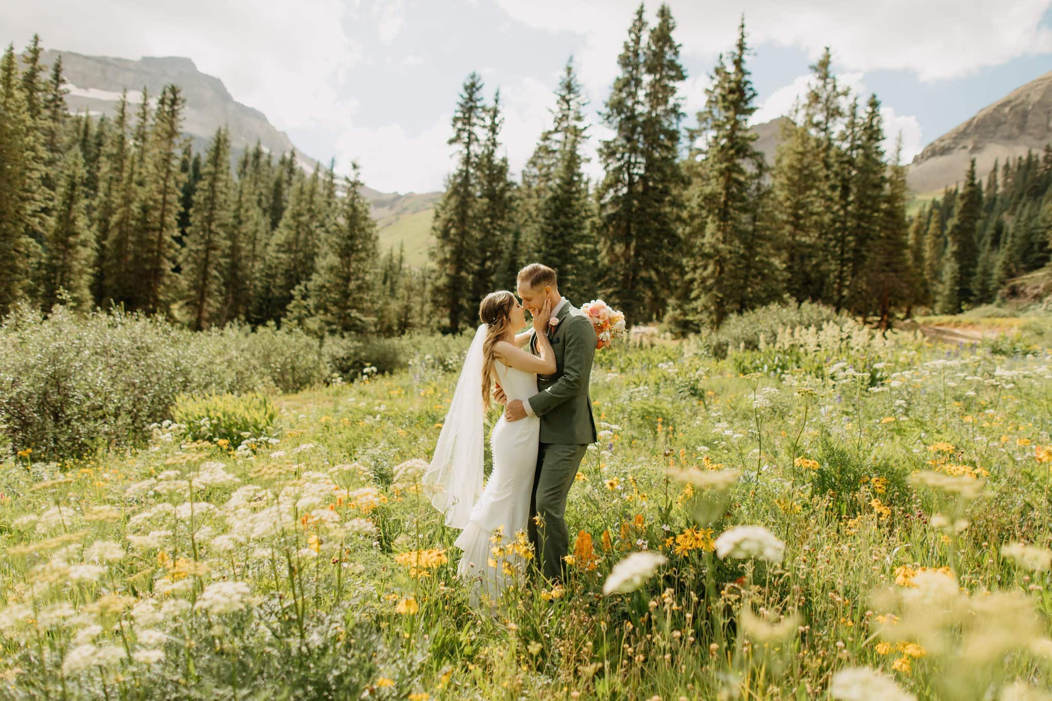 romantic elopement among the wildflowers in Ouray