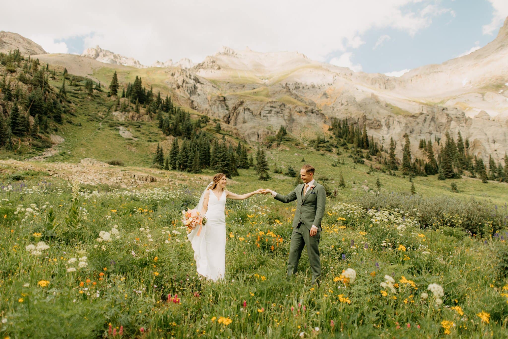romantic elopement among the wildflowers in Ouray