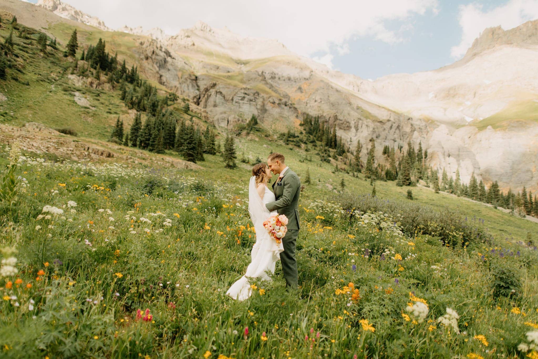 romantic elopement among the wildflowers in Ouray