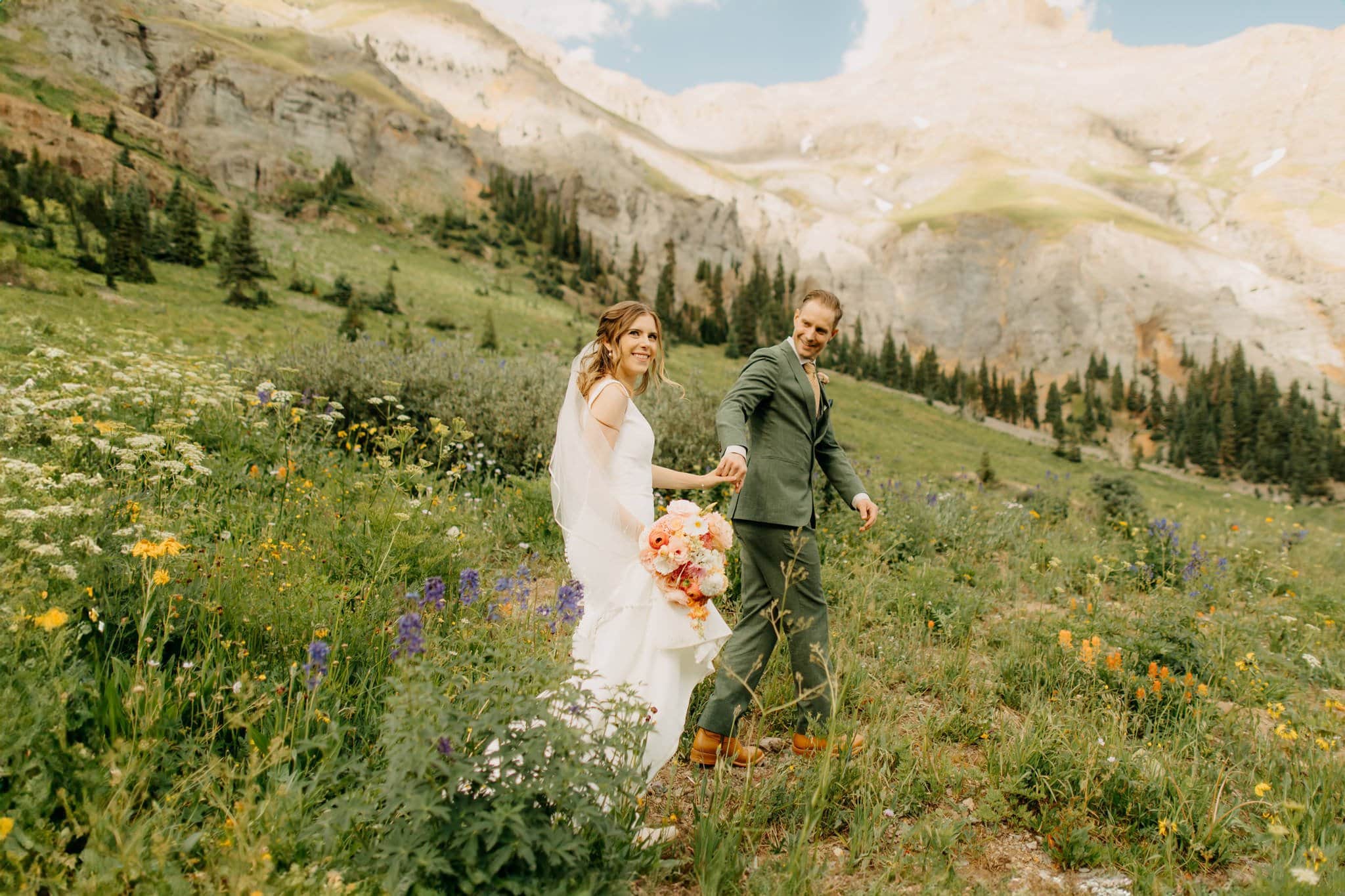 romantic elopement among the wildflowers in Ouray
