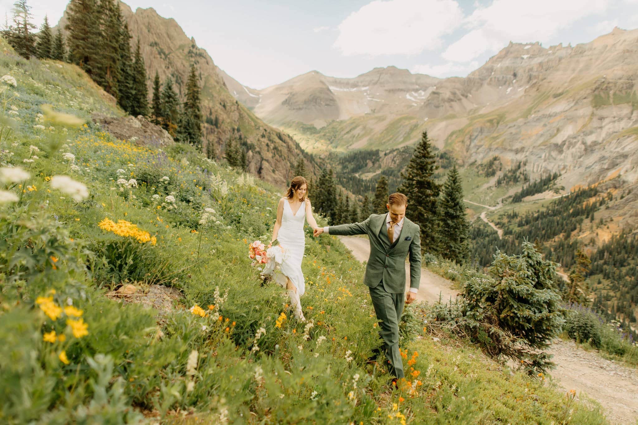 romantic elopement among the wildflowers in Ouray