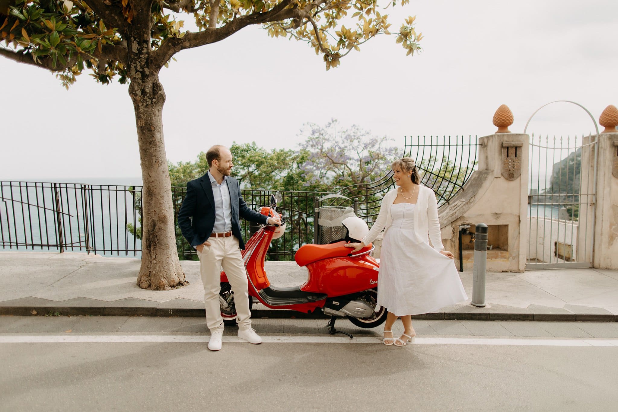 Engagement session in Positano with moped