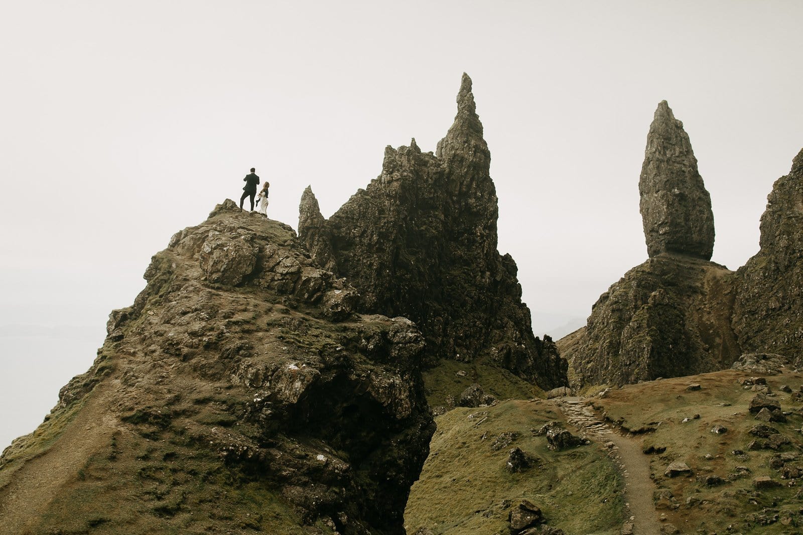 couple eloping at man of storr, isle of skye, scotland