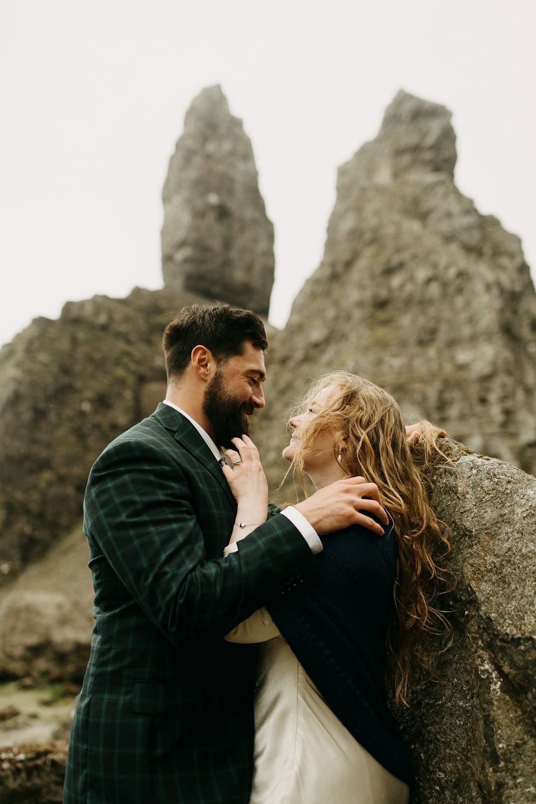couple eloping at man of storr, isle of skye, scotland