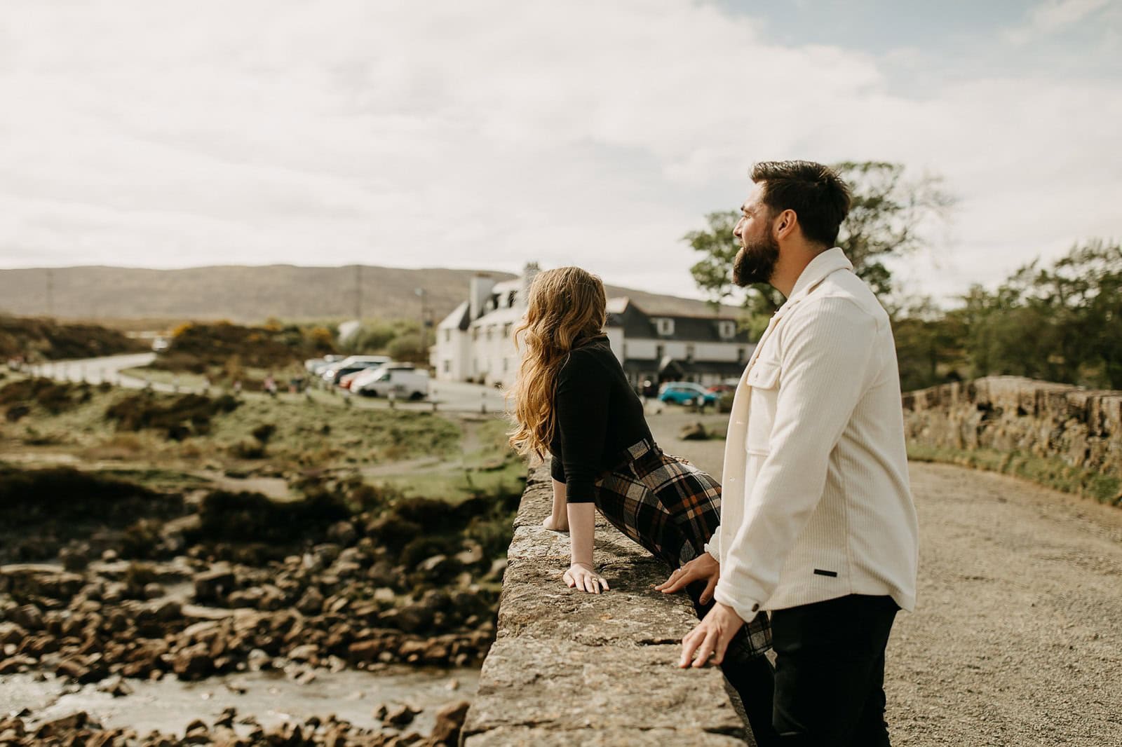 engagement session at Sligachan Bridge in Scotland