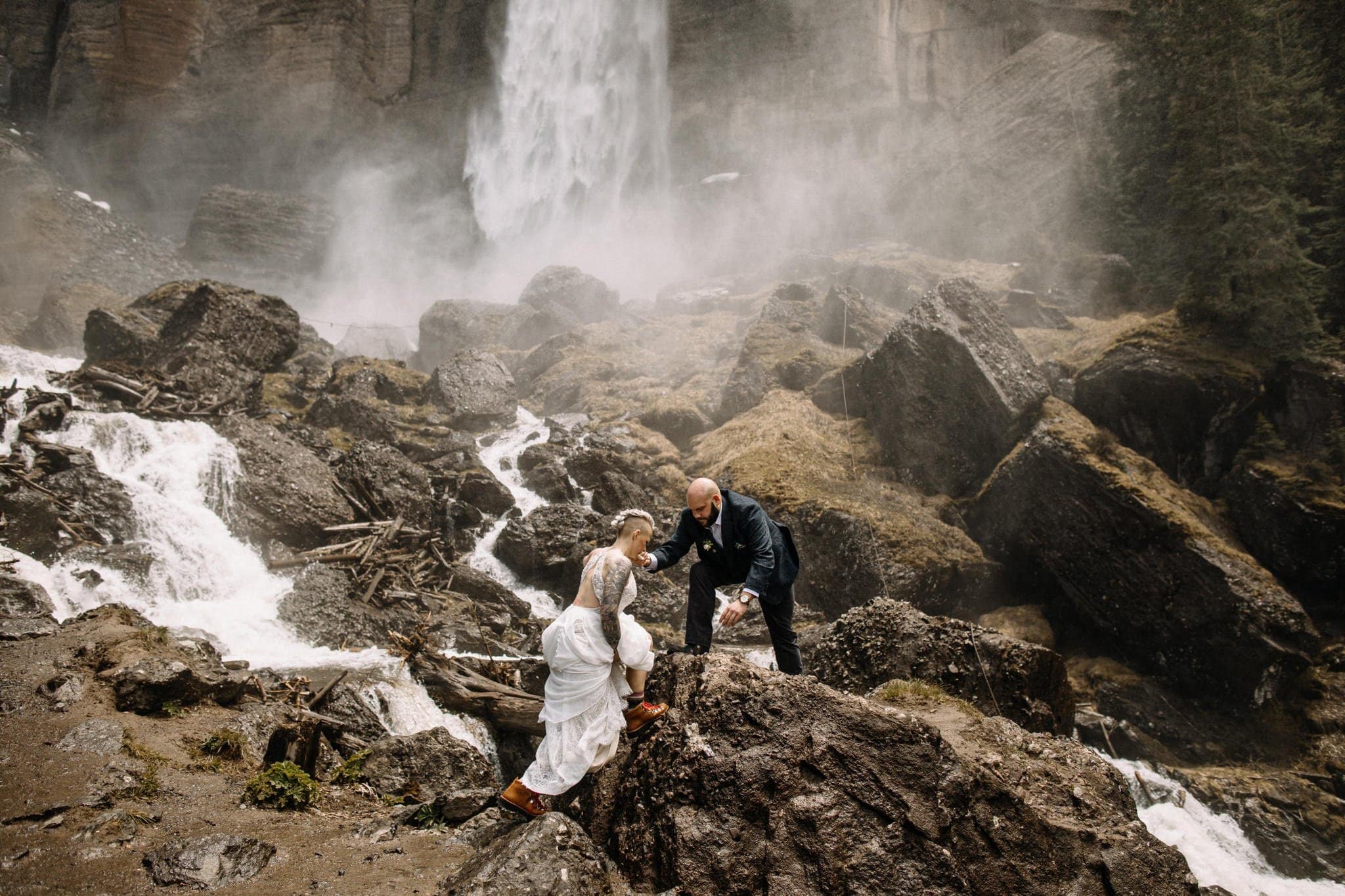wedding portraits at bridal veil falls telluride
