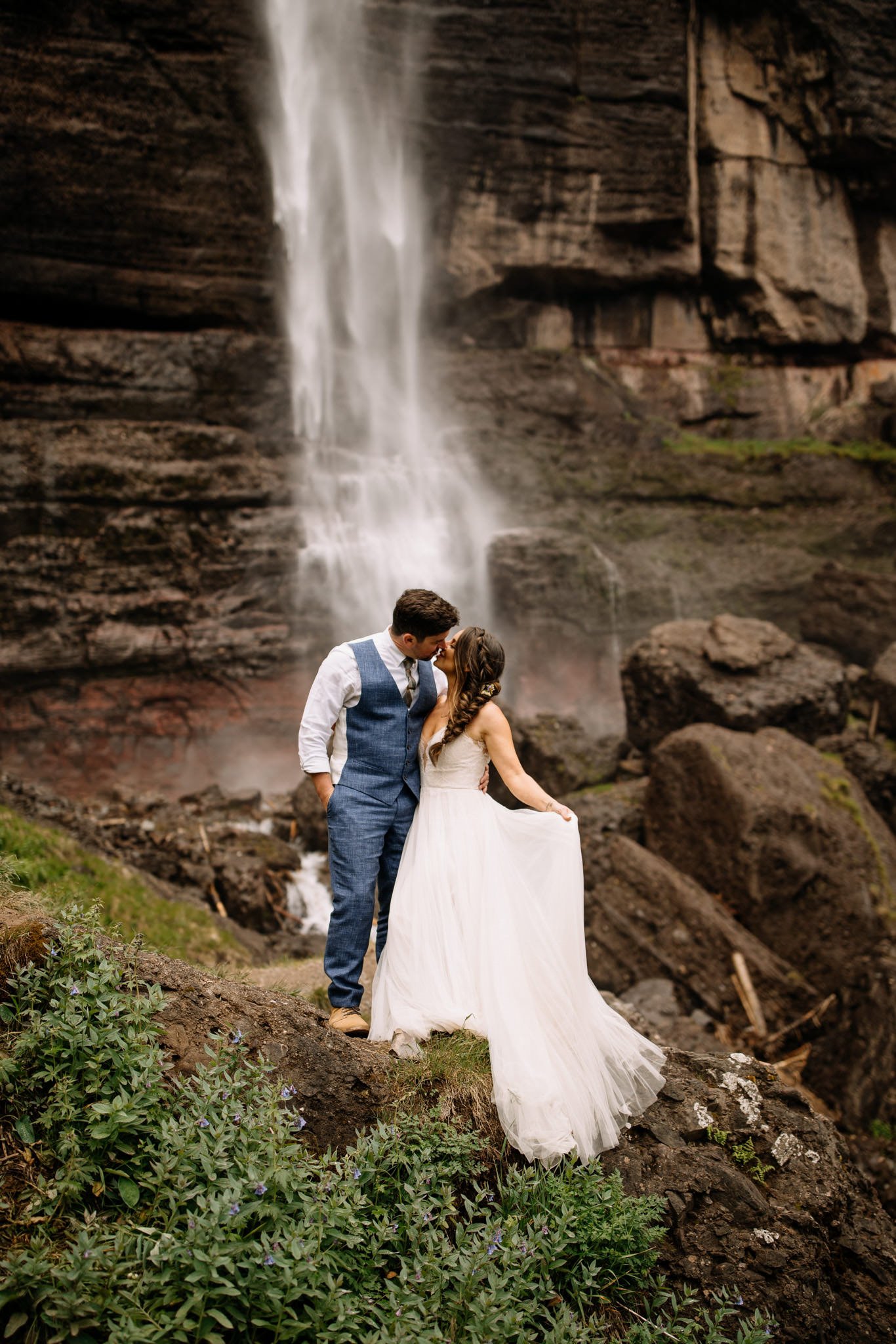 Sunrise Hiking Elopement at Bridal Veil Falls in Telluride