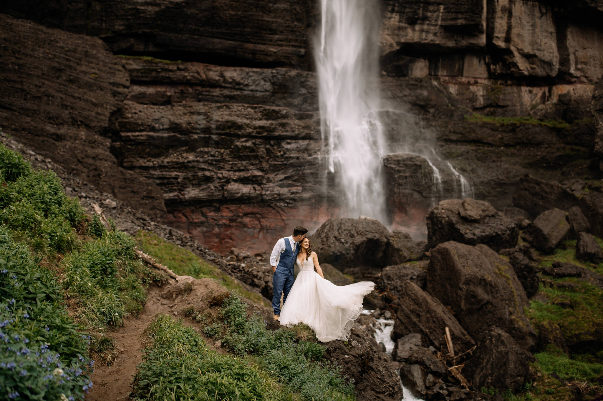 Sunrise Hiking Elopement at Bridal Veil Falls in Telluride
