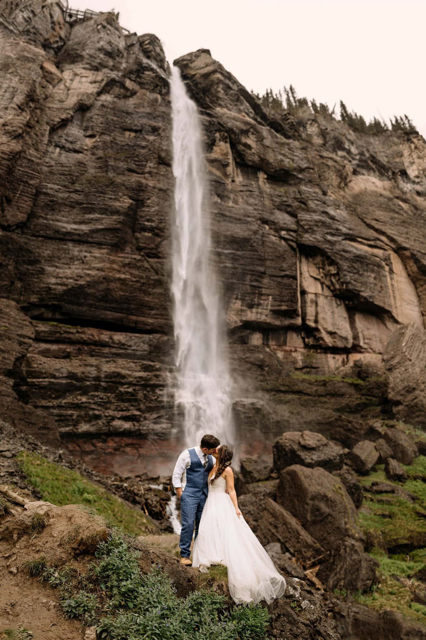 Sunrise Hiking Elopement at Bridal Veil Falls in Telluride