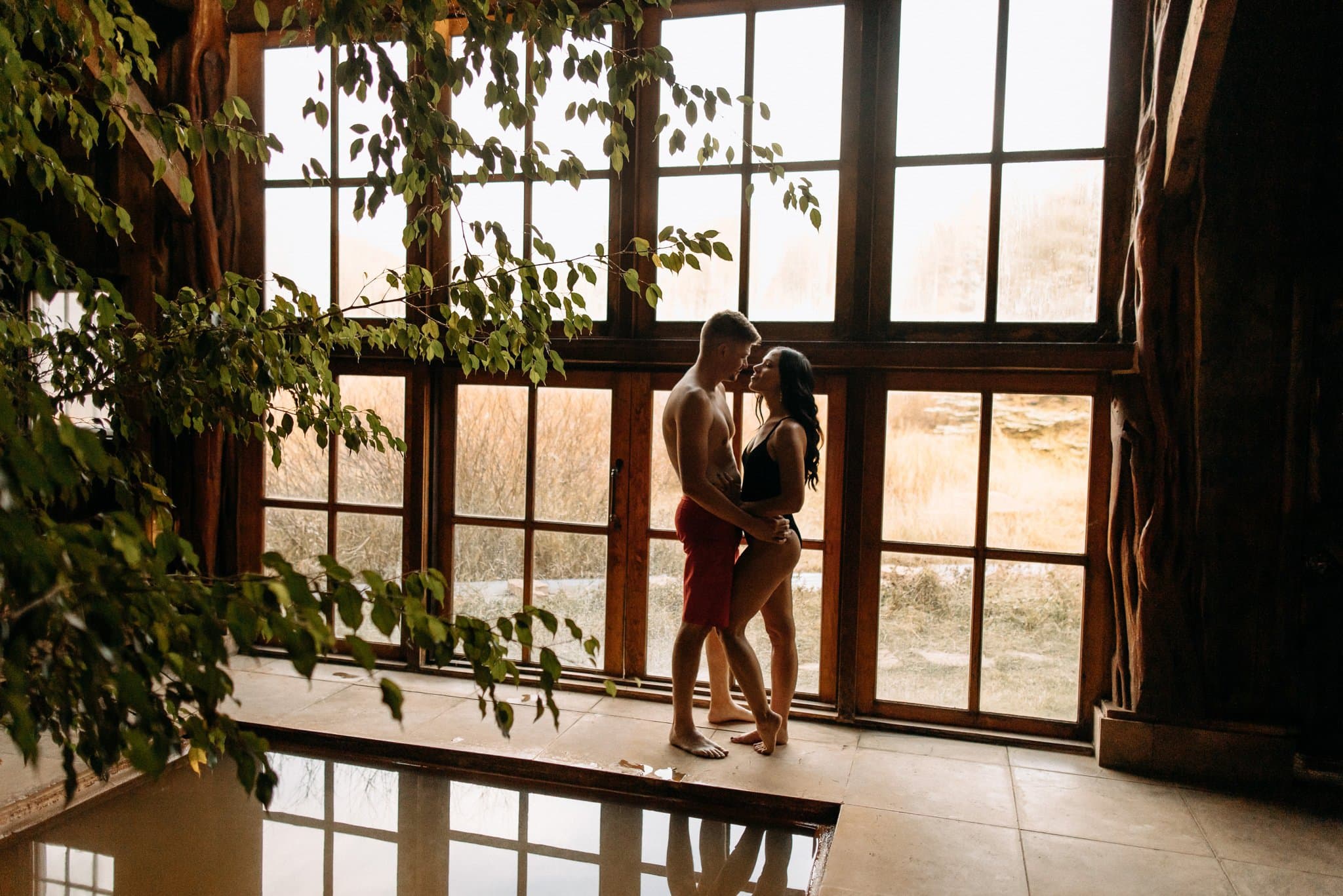 bride and groom soaking at Dunton Hot Springs