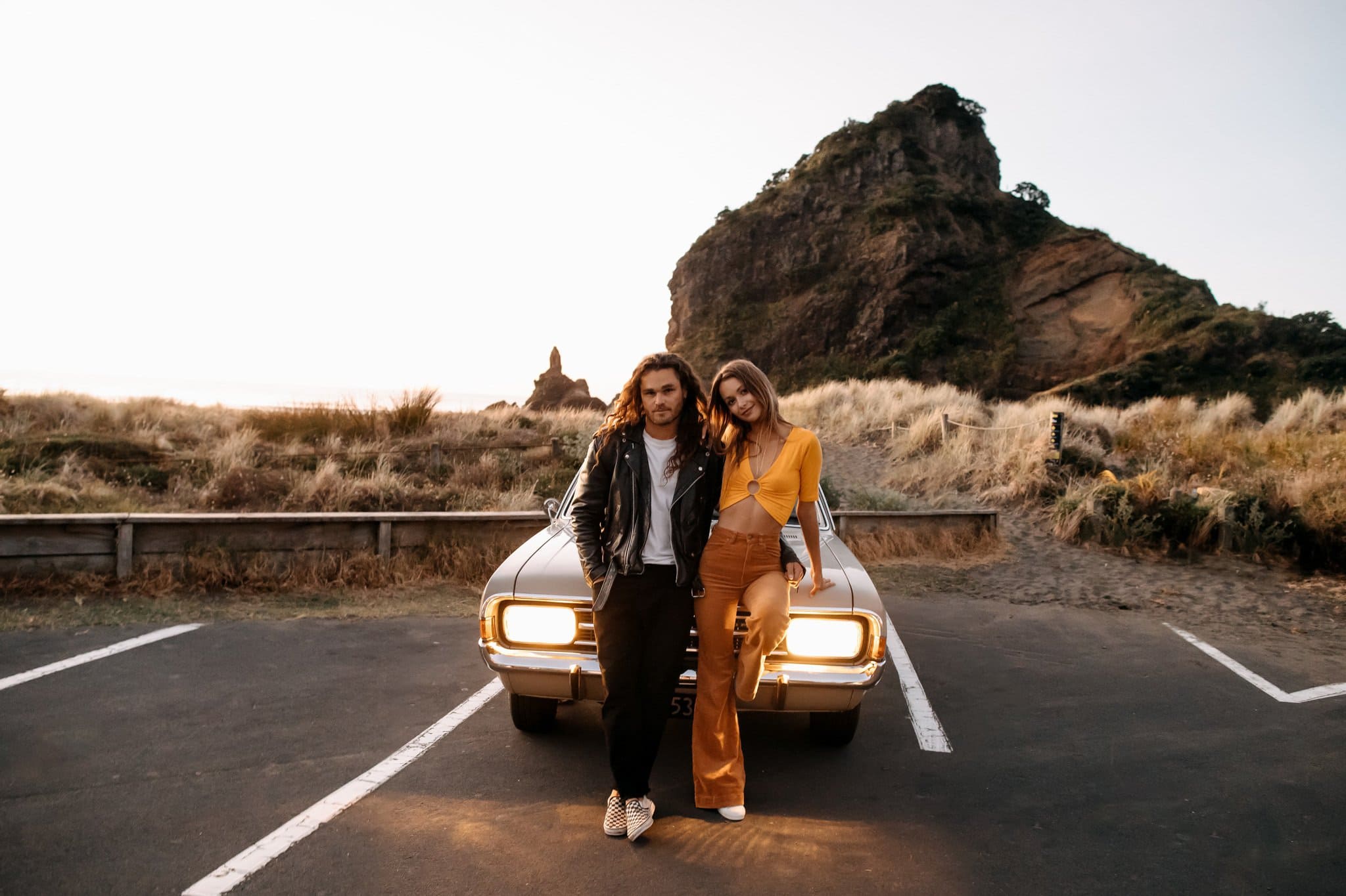 sunset engagement session in Piha